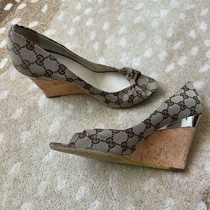 Gucci Cork Wedge Sole Open Toe Shoe